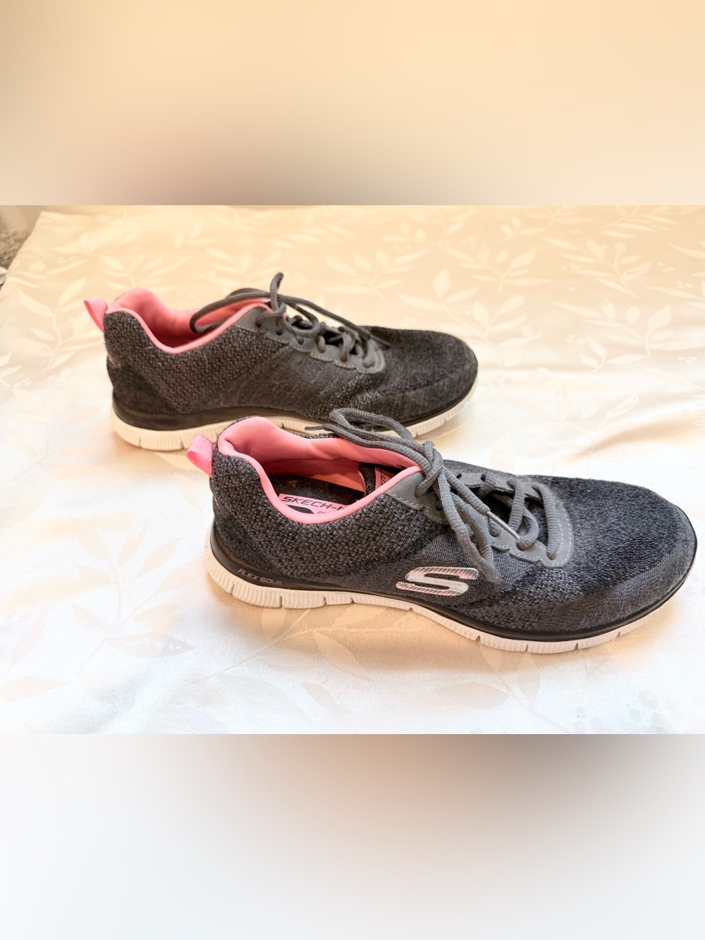 Skechers Women's Charcoal Knit Sneakers with Pink Lining